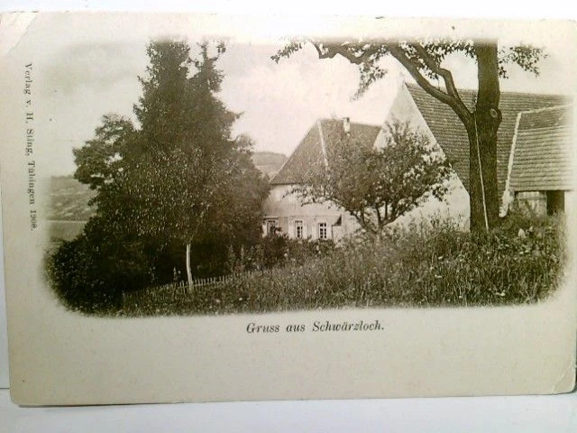 Gruss aus Schwärzloch. Alte AK s/w. ungel. 1900. Gebäudeansicht, Gasthof ?, Tübi