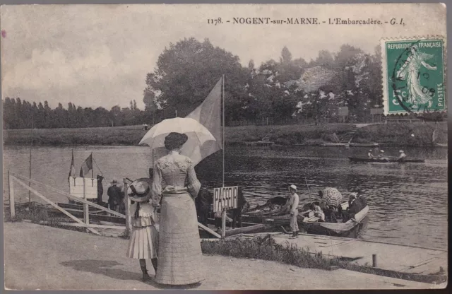 NOGENT sur MARNE 94 Passeur et Embarcadère animé CPA écrite à Mr COVELLE en 1908