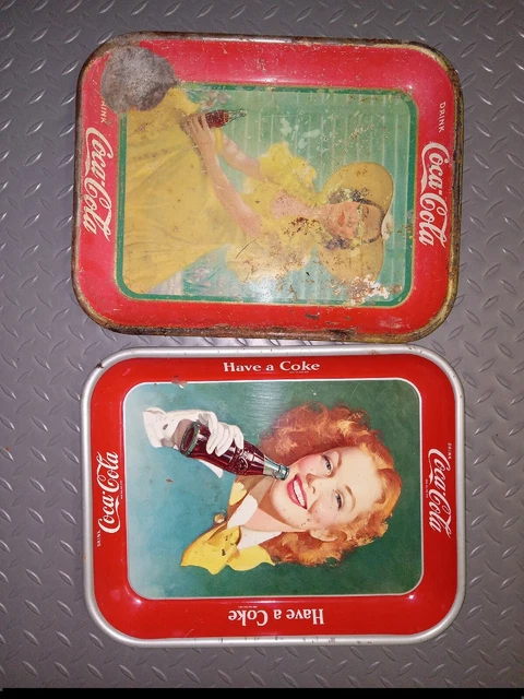1948  Coca-Cola, "Red Haired Girl" Serving Tray Lot  OF 2 DIFF advertising SIGN