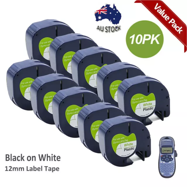 10PK Compatible Dymo LetraTag Refills 91331 Plastic Label Tape LT-100H 12mm x 4m