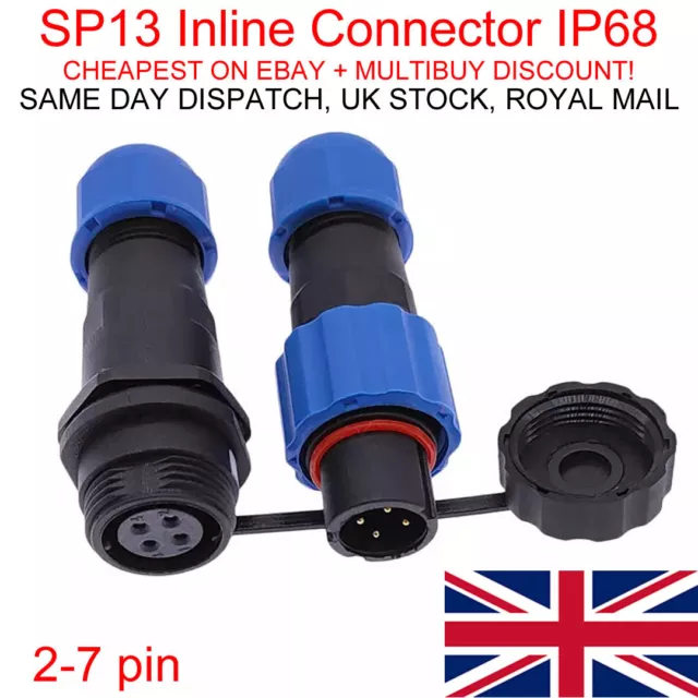 SP13 IP68 Waterproof 2,3,4,5,6,7 pin Plug and Socket Inline Connector Aviation