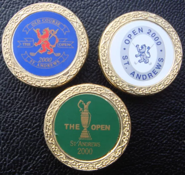 3 x Collectable Metal Golf Ball Markers Millennium St.Andrews British Open