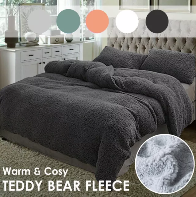 Super Warm Teddy Bear Fleece Thermal Quilt Cover Set Winter Pillowcase Cover Set