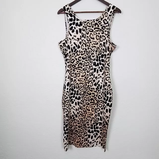 Womens Leopard Print Bodycon Midi Tank Dress Plus Size 2X Tan Black Soft Stretch