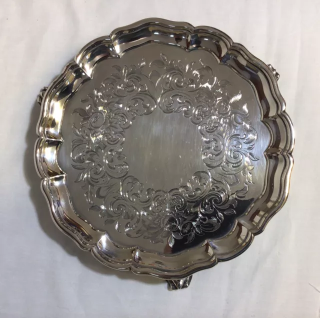 1875 Solid Silver Scalloped Wine Tray On Three Legs Retailed By Turners, Bond St