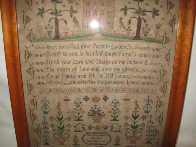 Antique Needlework Sampler by Mary Ann age 8 years Bright, Colorful & Skillful 3