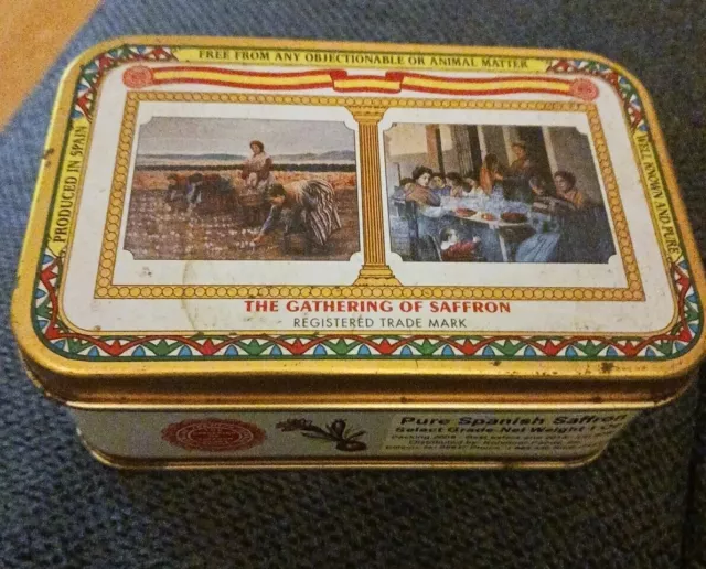 Gathering of Saffron Tin From Spain — Empty (Tin Only) Vintage Tin bx16