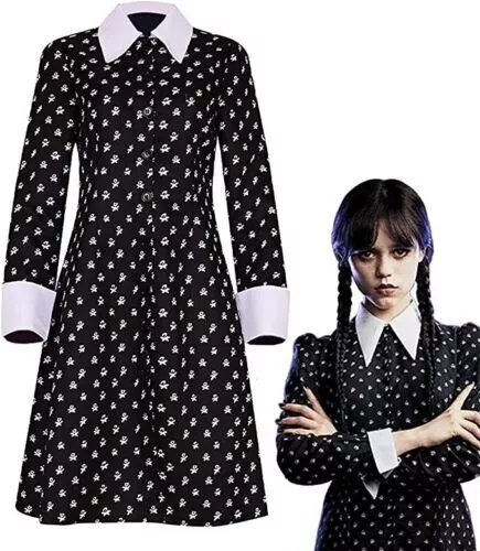 Costume Carnevale Mercoledi Famiglia Addams Serie Tv Halloween Bambina E Donna