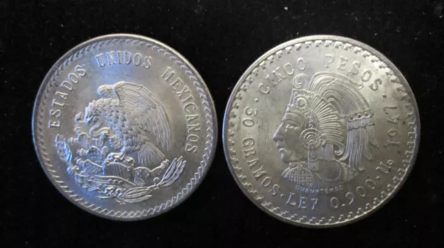 Mexico, "1947" Cinco Pesos Cuauhtemoc, Silver