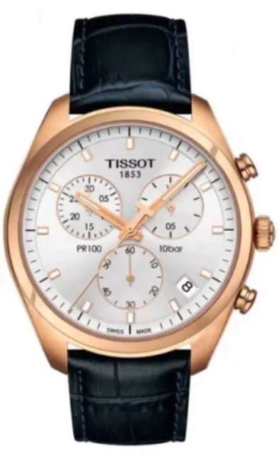 Tissot PR100 Chronograph White Dial Black Leather Men's T101.417.36.031.00 Watch