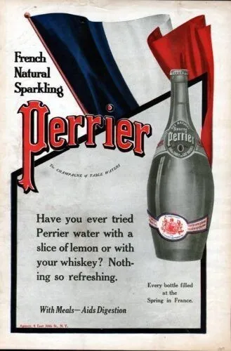 1909 French Flag Patriotic Perrier Sparkling Water Mineral Drink Ad 6927