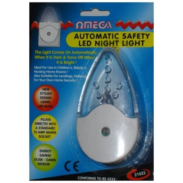 Omega 21922 Automatic Sensor Safety LED Plug In Mains Powered Childs Night Light