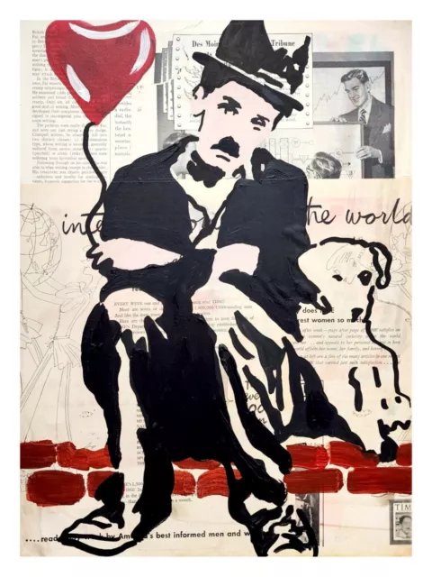 CORBELLIC Impressionism 12X16 Charlie Chaplin Hollywood Red Balloon Canvas Art