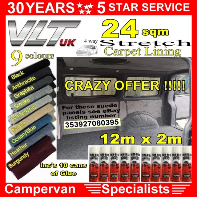 4 Way Stretch Carpet Camper Van Lining VW T6 5 Transporter Caddy transit Trimfix