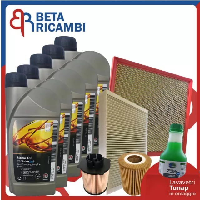 Kit Tagliando Opel Astra J 1.7 Cdti 4 Filtri + 5LT Olio 5W30 + Tunap 726 Omaggio