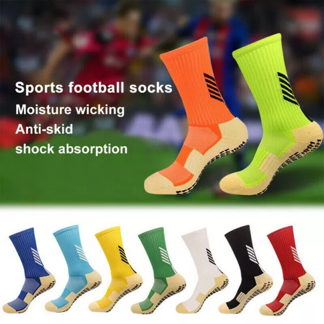 2Pair Mens Boy Anti Slip Football Socks Athletic Long Sock Absorbent Sports Grip 3