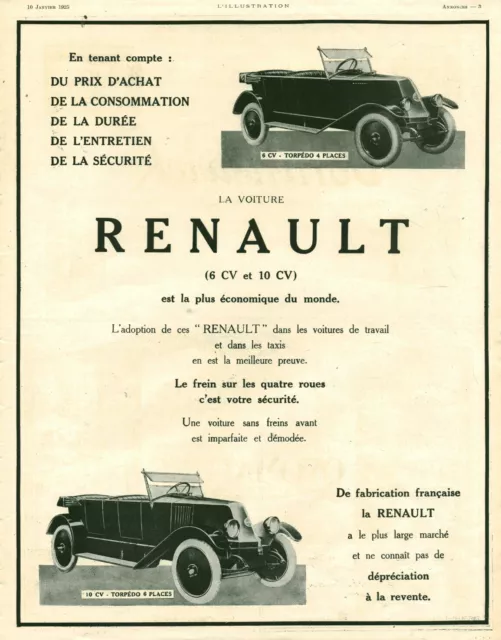 1925 Renault 6 hp and 10 hp vintage car advertisement magazine issue