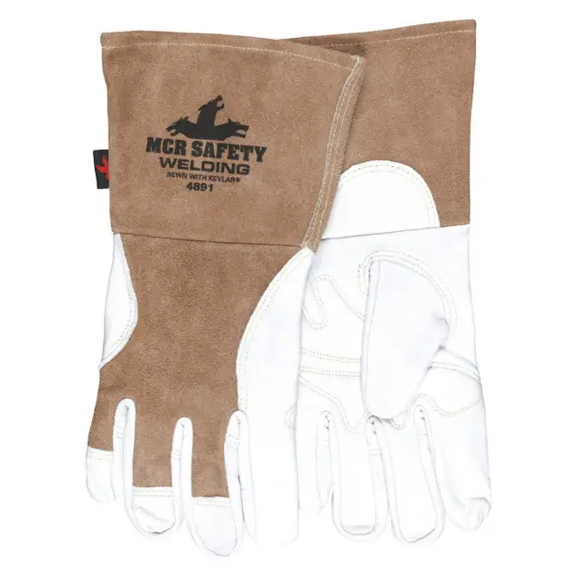 MCR SAFETY 4891L Welding Leather Glove,Brown/White,L,PR