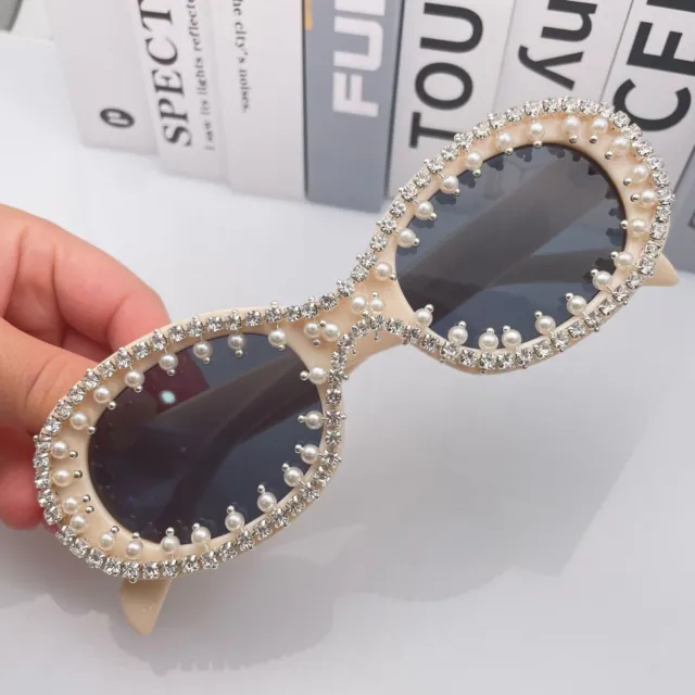 Oval Sunglasses UV400 Bling Pearl Rhinestone Elegant Personalized Party J