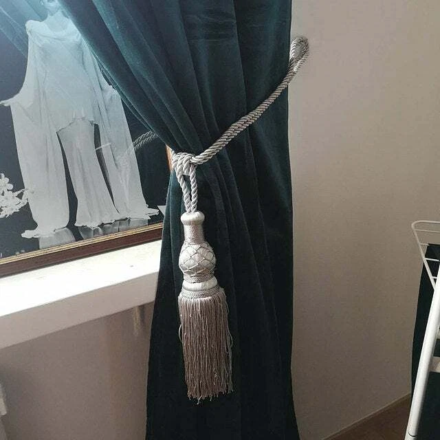 1 Large Pull Back Silver Window Treatment Curtain Drapery Tassel Rope Tieback 3