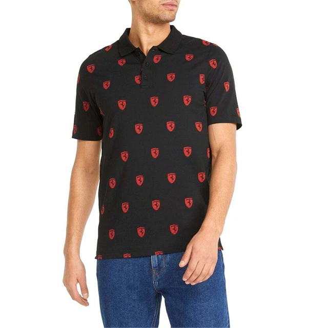 Puma Ferrari Race Aop Short Sleeve Polo Shirt Mens Black Casual 534209-01