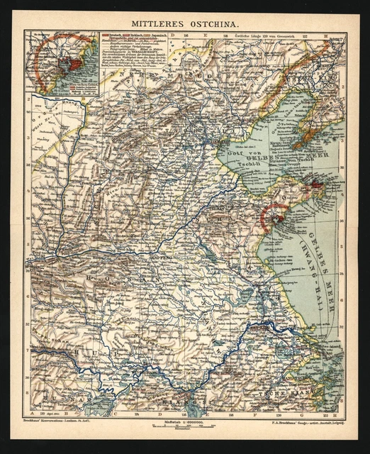 Landkarte anno 1905 - China Kiautschou Tsingtau Qingdao Tientsin Tianjin Peking