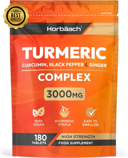 TURMERIC TABLETS 3000MG with Black Pepper, Ginger and Curcumin Extract ...