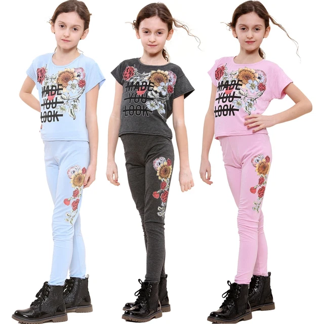 Top per bambina bambini maniche corte Made You Look stampa top e leggings set 5-13 anni