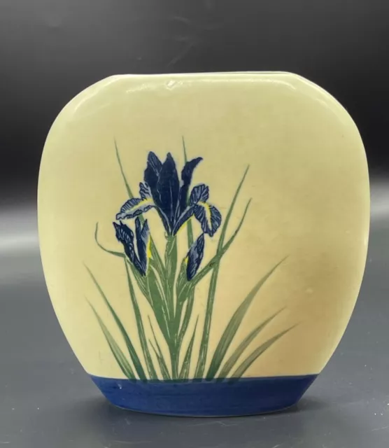 Iris Flower Otagiri Pottery Bud Vase Mid Century Modern Navy Blue Hand Crafted