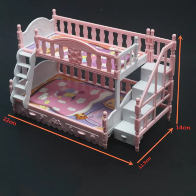 Dolls House 1:12TH Scale Miniature Pink Bunk Bed Plastic Kids Bedroom Furniture