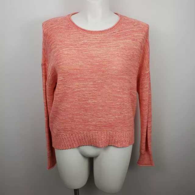 NWT Ann Taylor LOFT womens sz Lg marled elliptical hem sweater pullover pink