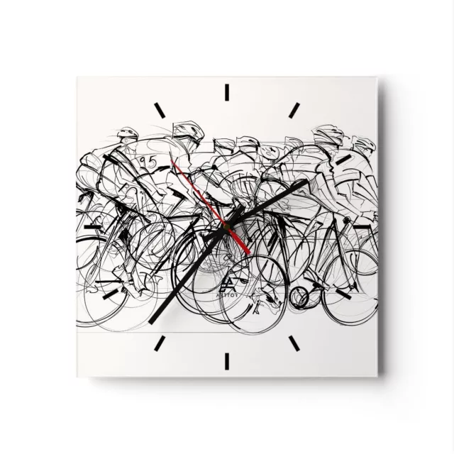 Horloge murale en verre 30x30cm Silencieuse vélo course roue Wall Clock