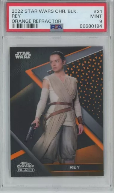 2022 Topps Chrome Black Star Wars Rey Base/Orange Refractor/#21 22/25 PSA9 MINT