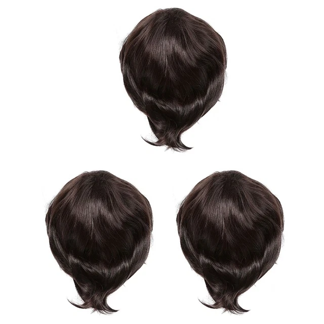3X Moda Hombre Peluca Corta Recta Alta Temperatura Seda Sintética Pe D7J4