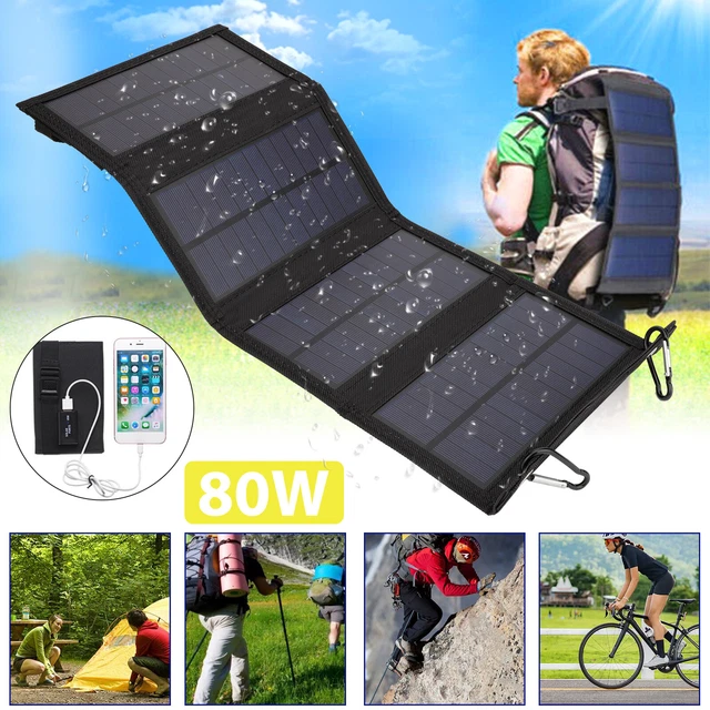 Portable Solar Panel Kit Folding Power Bank Outdoor Hiking Camping Phone Charger