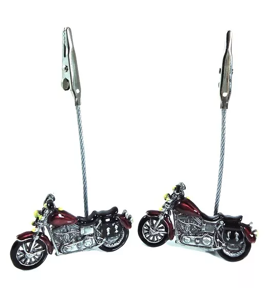 Two Pewter Motorcycle Memo Clips Photo Holders  Desk Decor FREE SHIPPING