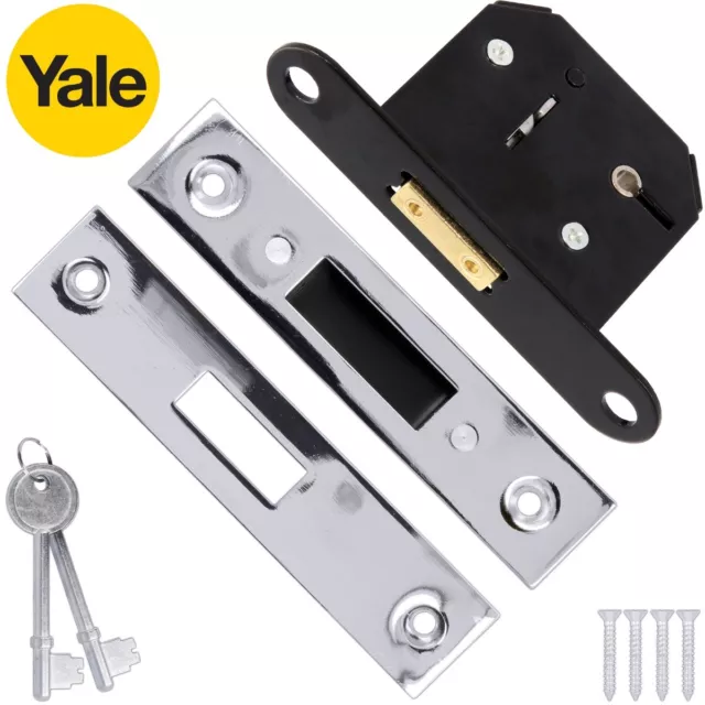 Yale 64 mm CHROM TOTSCHLOSS Silber Holztür Sicherheitsbolzen 2 Schlüssel Deadlock