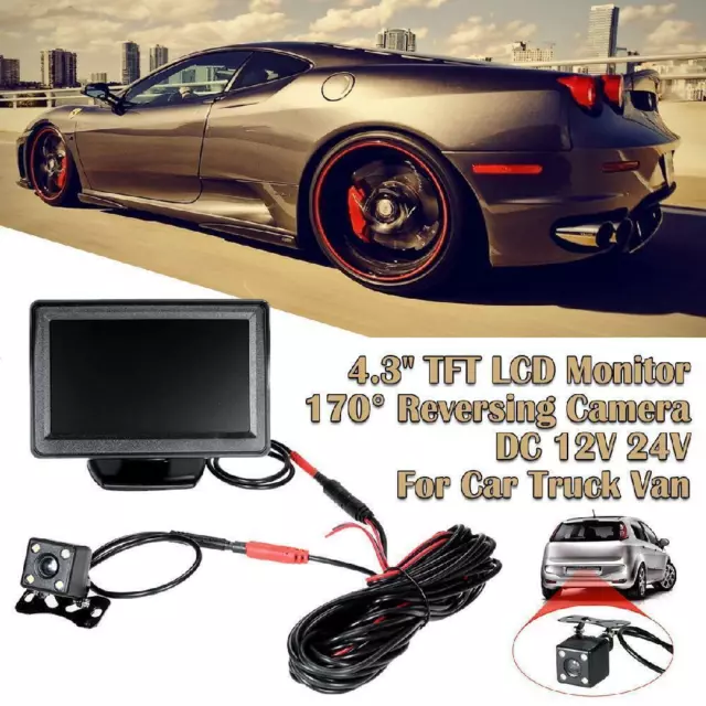 4.3" TFT LCD Monitor + Reversing Camera 170°Car Rear View Kit For Car Truck Van