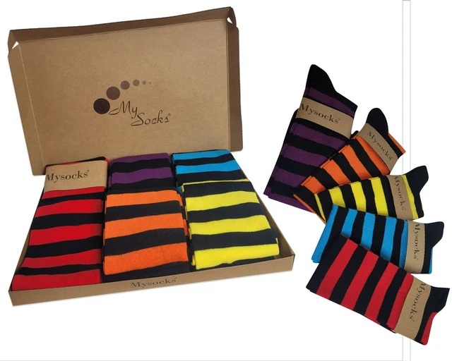 MYSOCKS 5 Paires Multi Couleur Rayure Hauteur Genou Chaussettes Cadeau Boite