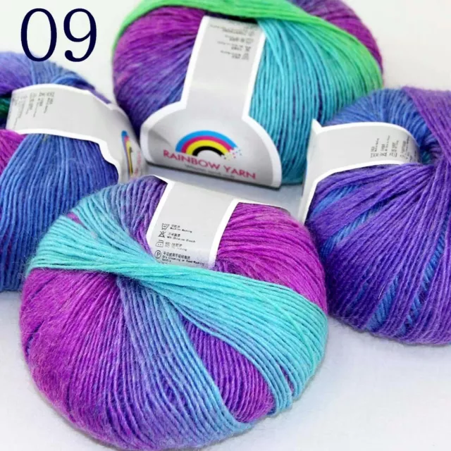 Sale 1ballsX50gr Colorful Rainbow Rug Shawl Cashmere Wool Hand Crochet Yarn  12