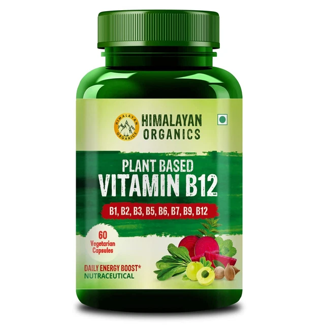 Himalayan Organics Plant Based Vitamin B-12 | Natural Wheat Grass, Moringa,60cap