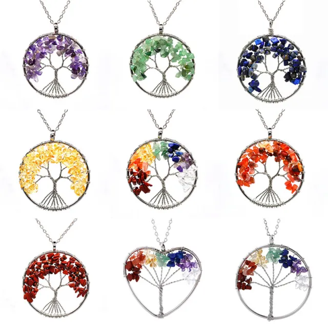 Natural Chakra Healing Natural Stone Necklace Tree of Life Pendant Jewelry Gift