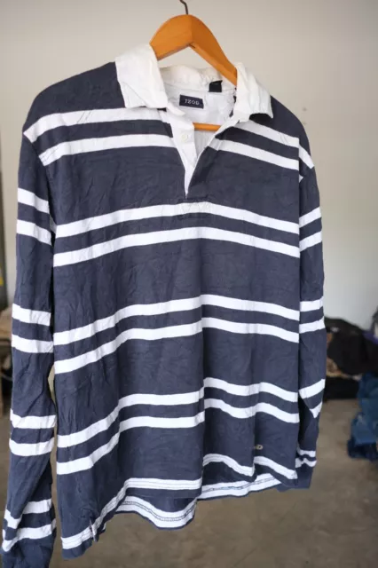 IZOD BLUE WHITE Striped Men's Size Large Long Sleeve Collared Rugby ...