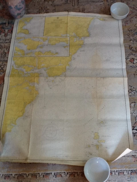 VINTAGE 1973 PORTSMOUTH HARBOR NAUTICAL MAP 33X44 INCH #211  NOAA 51423d
