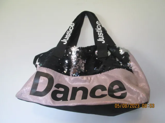 Girl's JUSTICE DANCE Tote/Duffle Bag. Sequins Design. 16"x9".  Pre-owned. Nice!