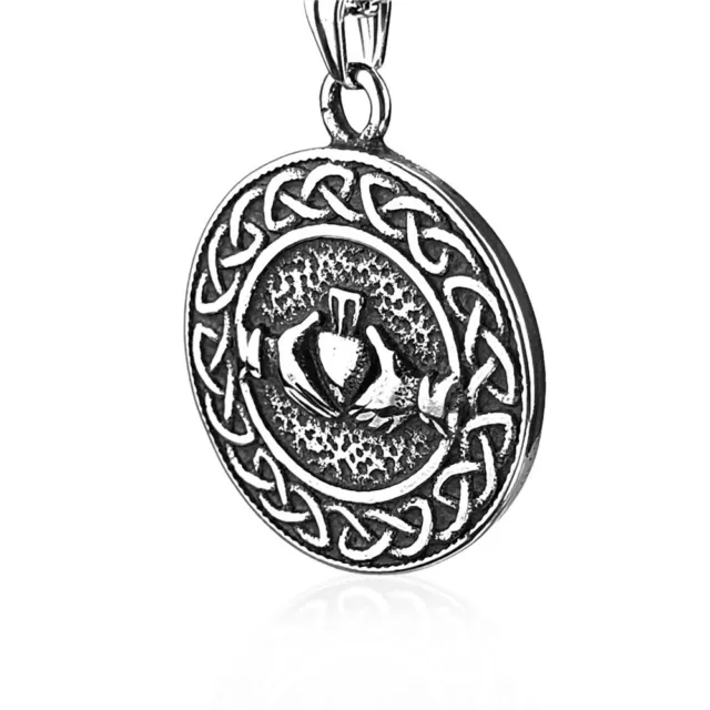 Stainless Steel Mens Irish Celtic Claddagh Knot Pendant Necklace Jewelry