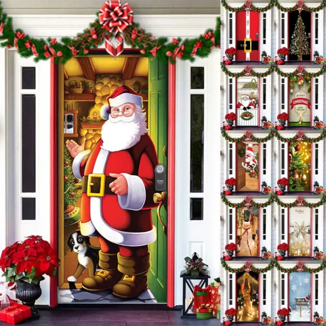 Christmas Door Cover Merry Christmas Door Backdrop Xmas for Indoor Outdoor Decor