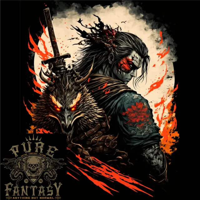 Dark Samurai Fantasy Warrior Mens Cotton T-Shirt Tee Top
