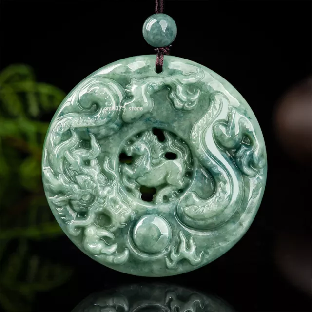 Natural Grade A Jade Jadeite Bean Green Dragon Horse Zodiac Round Men's Pendant