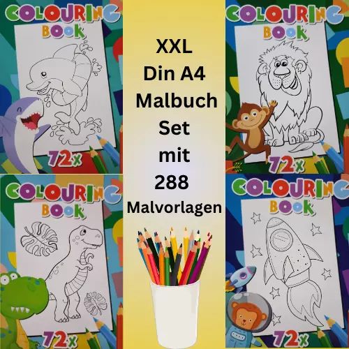 XXL Malbuch SET 288 Ausmalbilder für Kinder,  Din A4 Ausmalen Malen Zeichnen